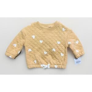 Carter’s Baby Girl Quilted Pale Yellow Heart Sweatshirt Bow Hem Size 3M NWT